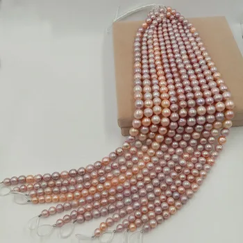 Bezmaksas piegāde ar 16 collu 8-12 mm, violeta apaļu perlamutra pērlītēm, daļa-AA Dabas saldūdens pērle, LIELS KESHI BAROKA formas