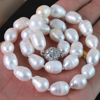 Bezmaksas piegāde jaunu modes 11-13mm waterdrop dabas balts Akoya kultivētās pērles kaklarota magnētu aizdare elegants rotaslietas 18