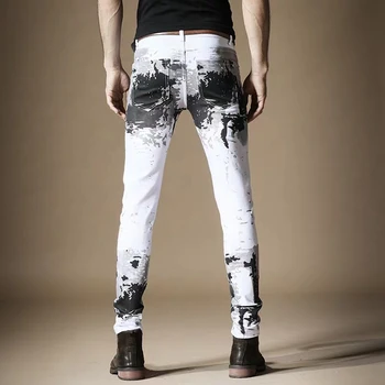 Bezmaksas Piegāde Jaunu, vienkāršu vīriešu ikdienas bikses vīriešu džinsi Baltā iela tintes drukā kontrasta krāsu kaklasaišu krāsošanas Ķīniešu stila bikses