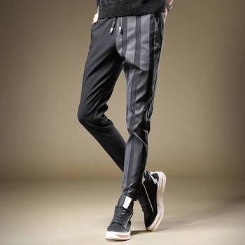 Bezmaksas Piegāde Jaunu vīriešu, vīriešu melnu modes līmēšana High-end gadījuma bikses slim pieguļošs bikses rudens korejas skaists bikses
