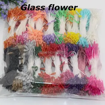 Bezmaksas Piegāde karstā sales1800pcs/daudz jauktu stikla svītru ziedu stamen pistil kūka apdare amatniecības DIY(daudz krāsu)