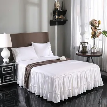 Bezmaksas piegāde no kokvilnas, balts korejas gultas svārki Hotel sarža gulta priekšauts ruffles skaistumu pārklājs dvīņu pilna queen, king size SN