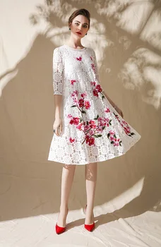 Bezmaksas piegāde Pavasara/Vasaras oriģinālo dizainu Ķīniešu stilā ziedu Izšūti liela izmēra big hem jāatlaiž kleita sievietēm