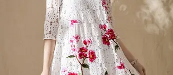 Bezmaksas piegāde Pavasara/Vasaras oriģinālo dizainu Ķīniešu stilā ziedu Izšūti liela izmēra big hem jāatlaiž kleita sievietēm