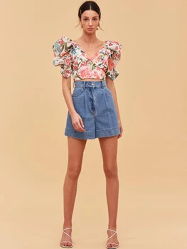 Bezmaksas piegāde retro drukāšanas burbulis īsām piedurknēm krekls divdaļīgs kostīms vasaras jauno augsto jostas soma hip svārki modes tērps