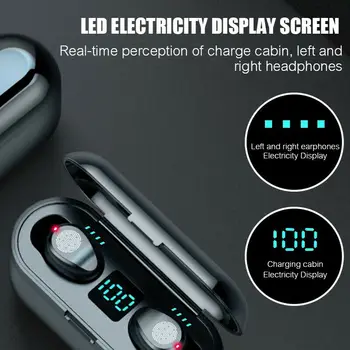 Bezvadu Austiņas Bluetooth 5.0 Skāriena Vadība LED Displejs, Bluetooth Austiņas ar Mikrofonu Stereo Earbuds ar 2000 mah Jauda Banka