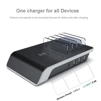 Bezvadu Fast Charger Stāvēt 45W 4 Porti HUB USB Lādētāju ES Uzlādes Staciju 5-in-1 Universālais Lādētājs Doks Turētājs AU UK MUMS Maksas