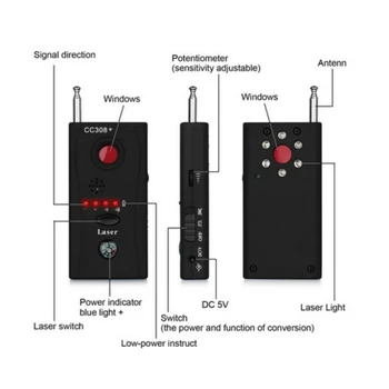 Bezvadu Skeneri Signālu GSM Ierīce Finder RF Detektoru Mikro Viļņu Atklāšana Drošības Sensors Signalizācija Anti-Spiegu Bug Noteikt