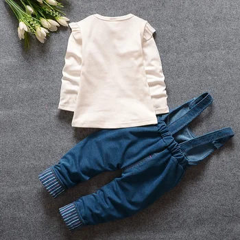 BibiCola baby meiteņu apģērbu komplekti, pavasara rudens jaundzimušo bērnu kokvilnas t-krekls+kombinezoni ar krūšdaļu džinsa bikses 2gab treniņtērpi, lai bebe meiteņu kostīmi