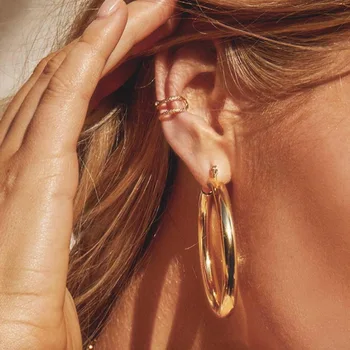Bieza chunky zelta stīpas auskari sievietēm, nerūsējošā tērauda ins modes liels aplis auskari modes 2021