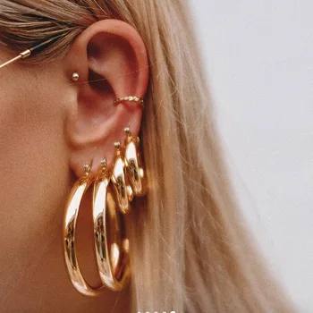 Bieza chunky zelta stīpas auskari sievietēm, nerūsējošā tērauda ins modes liels aplis auskari modes 2021