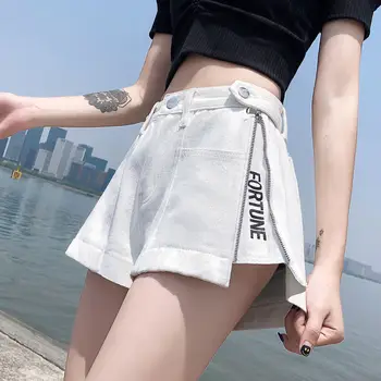 Bikses, Sievietēm, Vasaras Džinsa Viltus Rāvējslēdzēju Visu maču BF Liela Izmēra 5XL Streetwear Šiks korejiešu Stilā-line Augsta Vidukļa Sieviešu Tīņi