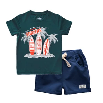 BINIDUCKLING Zēni, Bērnu Apģērbs Vasaras O-veida Kakla Drukāt Īsām Piedurknēm T-Krekls, Bikses Beach Mazulis Zēnu Kokvilnas Karikatūra Apģērbu Komplekti