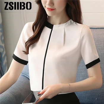 Biroja Dāmas Blūze 2019 korejiešu stilā, Eleganta, Baltā Šifona Kreklu Raibs Stāvēt Kakla (Dungriņi) Darbs Top Plus Lieluma Apģērbu