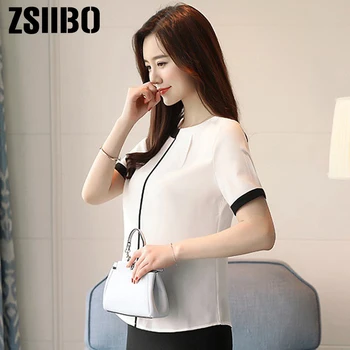 Biroja Dāmas Blūze 2019 korejiešu stilā, Eleganta, Baltā Šifona Kreklu Raibs Stāvēt Kakla (Dungriņi) Darbs Top Plus Lieluma Apģērbu