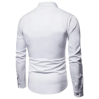 Black Mandarin Apkakles Malas Pogu Krekls Vīriešiem 2019 Jaunas Slim Fit Uzvalku Ar Garām Piedurknēm Kleita Krekls Vīriešiem Gadījuma Kāzu Chemise Homme