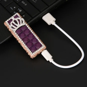 Bling USB Uzlādes Šķiltavas Cigarešu Lietā Radošo Metāla Rhinestone Dimanta Pretvēja Slim Gaismas Ultra-plānas Modes Sievietēm Dāvanas