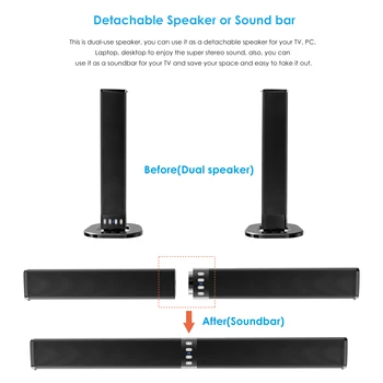 Bluetooth 4.2 Atdalāmi Skaļrunis ar MIKROFONU Iebūvēts Subwoofer Mājas Kinozāles Bezvadu TV 4.0 Kanālu 3D Surround Skaņas 20W Soundbar