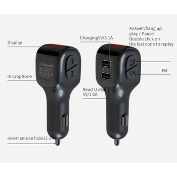 Bluetooth 5.0 mp3 Dual USB Lādētāju, Automašīnas Atskaņotājs FM Raidītājs 3.1 smart Ātrās Uzlādes FM raidītājs Atbalsta TF Karti Automašīnas Komplekts