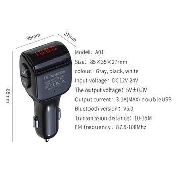 Bluetooth 5.0 mp3 Dual USB Lādētāju, Automašīnas Atskaņotājs FM Raidītājs 3.1 smart Ātrās Uzlādes FM raidītājs Atbalsta TF Karti Automašīnas Komplekts