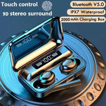 Bluetooth Austiņas Mini LED Displejs F9-5c pie Auss liekamā daļa Stero Skaņas 2000mah Power Bank Bezvadu Austiņām Sporta ar Mikrofonu