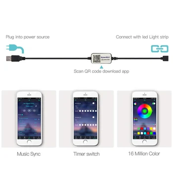 Bluetooth LED Strip Gaismas RGB 5050 SMD Elastīgās Lentes Ūdensizturīgs RGB LED Gaismas USB 5V Bluetooth Kontrole