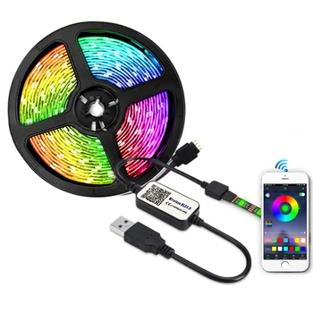 Bluetooth LED Strip Gaismas RGB 5050 SMD Elastīgās Lentes Ūdensizturīgs RGB LED Gaismas USB 5V Bluetooth Kontrole