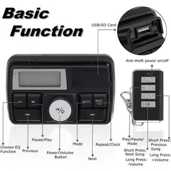 Bluetooth Motocikls, Motociklu Stūres Audio Radio Sistēma ar USB, SD FM Radio Stereo, MP3, Skaļruņi Honda Kawasaki