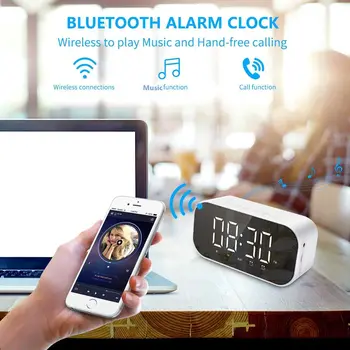 Bluetooth Skaļruni, LED Spogulis, Modinātājs, Radio, Ciparu Atlikt Galda Pulkstenis FM Radio AUX TF Karte Bezvadu Subwoofer Mūzikas Atskaņotājs