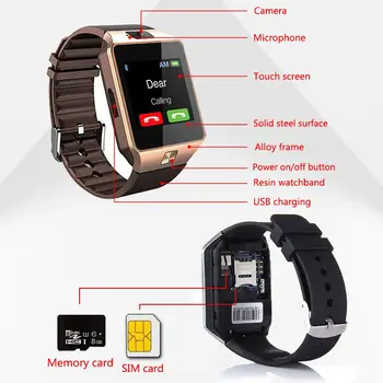 Bluetooth Smart Skatīties DZ09 Smartwatch Miega monitors Modinātājs Dial, Atbildēt uz Zvanu SIM TF Karti Kameras Smart skatīties Android