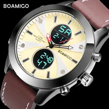 BOAMIGO Zīmolu Vīriešu Augstas klases Luksusa Brūna Pulksteņi LED Kvarca Ūdensizturīgs Precizitāti Chronograph watch часы
