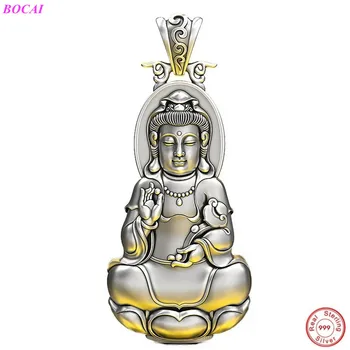 BOCAI s999 sudraba Avalokatesvara kulons tīra sudraba vīriešu personības atvairītu ļauno Sargu dievs Buda kartes kulons
