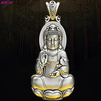 BOCAI s999 sudraba Avalokatesvara kulons tīra sudraba vīriešu personības atvairītu ļauno Sargu dievs Buda kartes kulons