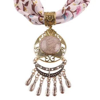 Bohemian rotaslietas kaklarota šalle sieviešu apģērbu uzdrukāts sakausējuma kulons mīksta šifona kakla lakati pušķis roku darbs foulard femme