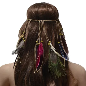 Boho Roku Darbs Etnisko Cilšu Čigānu Turcijas 2 Krāsas Virves Koka Spalvu Hairband Galvas Matu Rotas Sievietēm Meitene Rotaslietas
