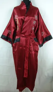 Bordo Atgriezeniska Divu sejas Sieviešu Zīda Izšuvumi Drēbes Kimono Kleita Naktskrekls Sleepwear Sleepshirts Pijama Mujer Viens Izmērs S-30