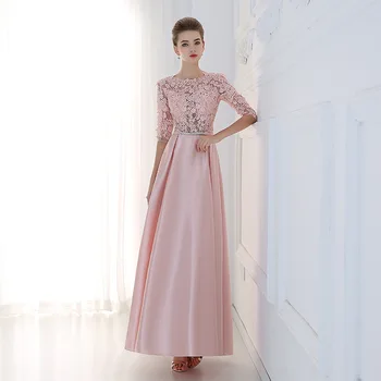 Bordo, rozā, sudraba, zelta zaļš līgavas kleitas garo mežģīnes tafta pusi piedurknēm Līnijas kāzu kleitu vestido madrinha