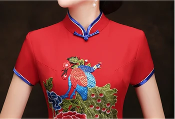 Bordo Sieviešu Garās Vakara Cheongsam Ziedu Vasaras Ķīniešu stilā Qipao Slim Puse Kleitas Dāma Pogas Kleita Vestido Izmērs S-5XL