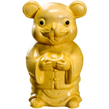 Boxwood 7cm Peli Skulptūru Koka Griešanai Laimīgo Zelta Žurkām, Dzīvniekiem Statuja Ķīniešu Zodiaka Mājas Dekoru