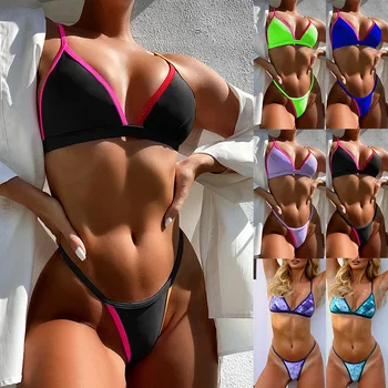 Brazīlijas Biquini Trīsstūris Bikini Komplekts 2020. Gadam Polsterēta Peldēšanas Tērps Sievietēm Push Up Sexy Beachwear Sexy Tie Krāsošanas Mikro Bikini