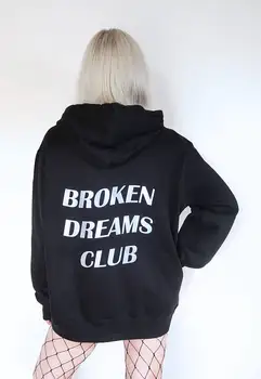 Broken Dreams Club Hoodies Hipster Gadījuma Estētisko Kokvilnas Sporta Krekls Unisex Tumblr Džemperis Melns Džemperis Vēstuli Tērpi Topi