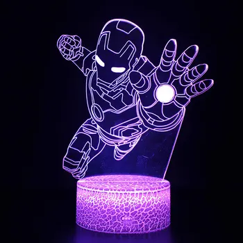 Brīnums Avengers Iron Man Anime Attēls Akrila 3D Ilūziju, LED Lampas, USB Krāsains NightLight Modelis Rotaļlietas Bērniem Ziemassvētku Dāvanu