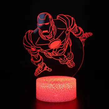 Brīnums Avengers Iron Man Anime Attēls Akrila 3D Ilūziju, LED Lampas, USB Krāsains NightLight Modelis Rotaļlietas Bērniem Ziemassvētku Dāvanu