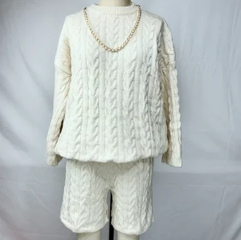 Brīvs Gadījuma Modes Džemperis Uzvalks 2020. Gada Rudenī Un Ziemā, Jaunu Apaļu Kakla Trikotāžas Vērpjot divdaļīga Sieviešu Modes Ielā