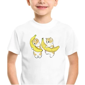 Brīvs Puika T Krekls Vogue Karstā Pārdošanas T-krekls Divi Cute Kaķi, un banānu Grafiskais Streetwear Minimālisms T Krekls Футболки