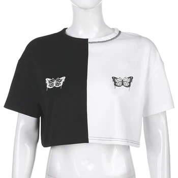 Brīvs Tauriņš Drukas t krekls Sievietēm 2020. Gada Vasaras O-veida kakla Īsām Piedurknēm Streetwear Tee Kreklu Femme Sexy Apgrieztu Augšu