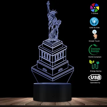 Brīvības statuja Pasaulē Slavens Orientierus 3D ilūziju, Nakts Lampas, New York, Amerikas Simboli Ceļojumu Suvenīru, Dāvanu Galda Garastāvokļa Lampa