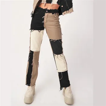 Brūna Taisni Y2K Džinsi Meitenēm Sieviešu Modes Patched Sieviešu Vintage Džinsa Bikses 2021New Augstas Bikšu starām. Harajuku Capri