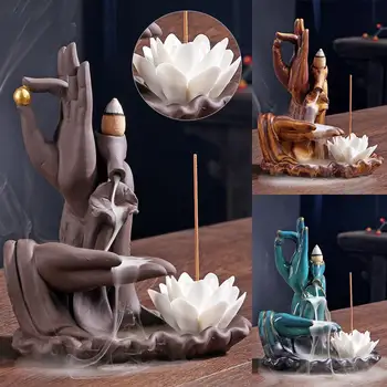 Budas Roku Vīraka Kociņi Turētājs Lotus Sālsūdenim Vīraks Degļu Violeta Smilšu Dūmu Ūdenskritums Keramikas Vīraka Kvēpināmais Trauks Dekoratīvās Buda