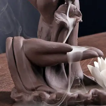 Budas Roku Vīraka Kociņi Turētājs Lotus Sālsūdenim Vīraks Degļu Violeta Smilšu Dūmu Ūdenskritums Keramikas Vīraka Kvēpināmais Trauks Dekoratīvās Buda